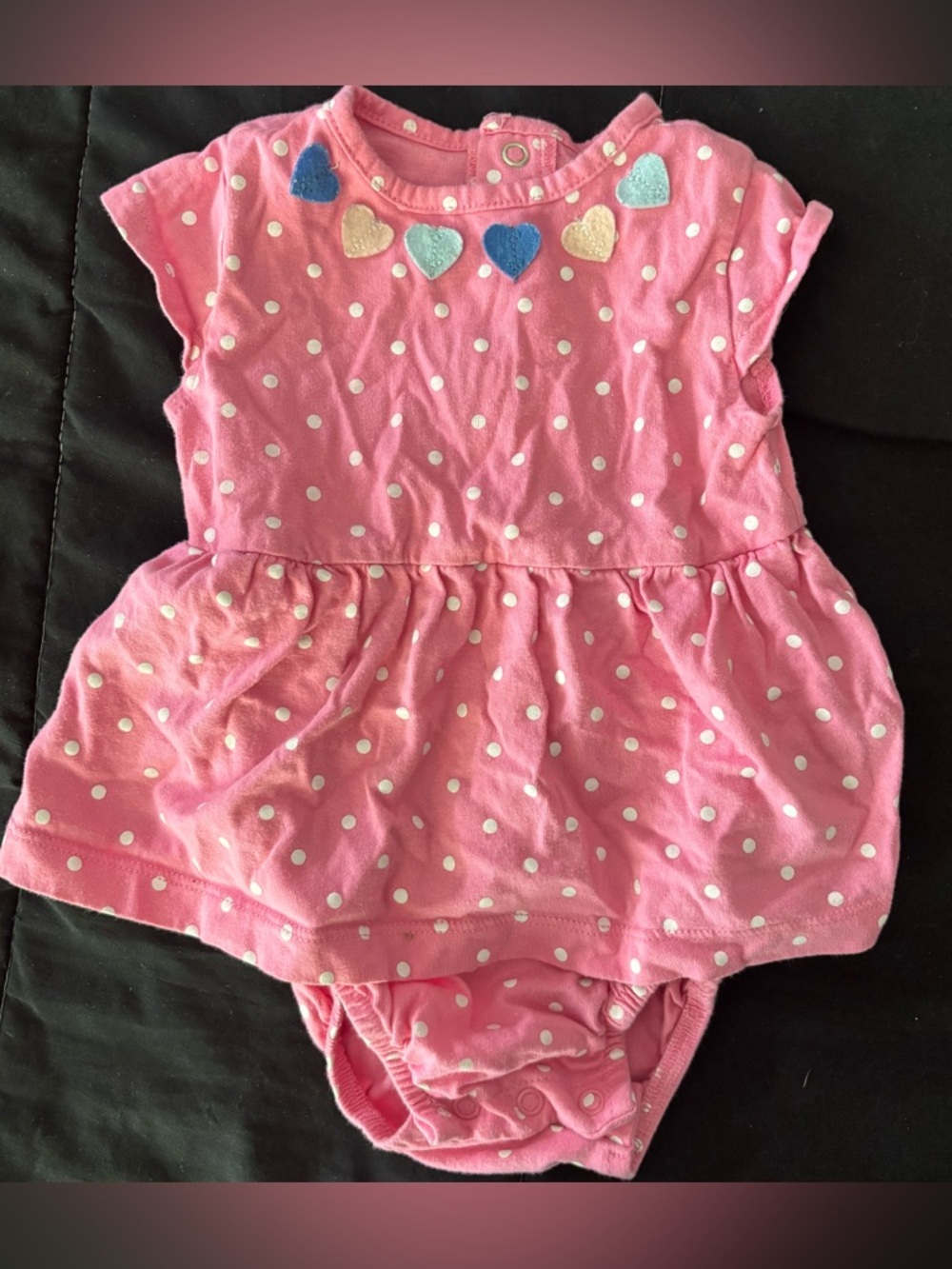 Carter's Pink Polka Dot Heart Trim Dress Bodysuit